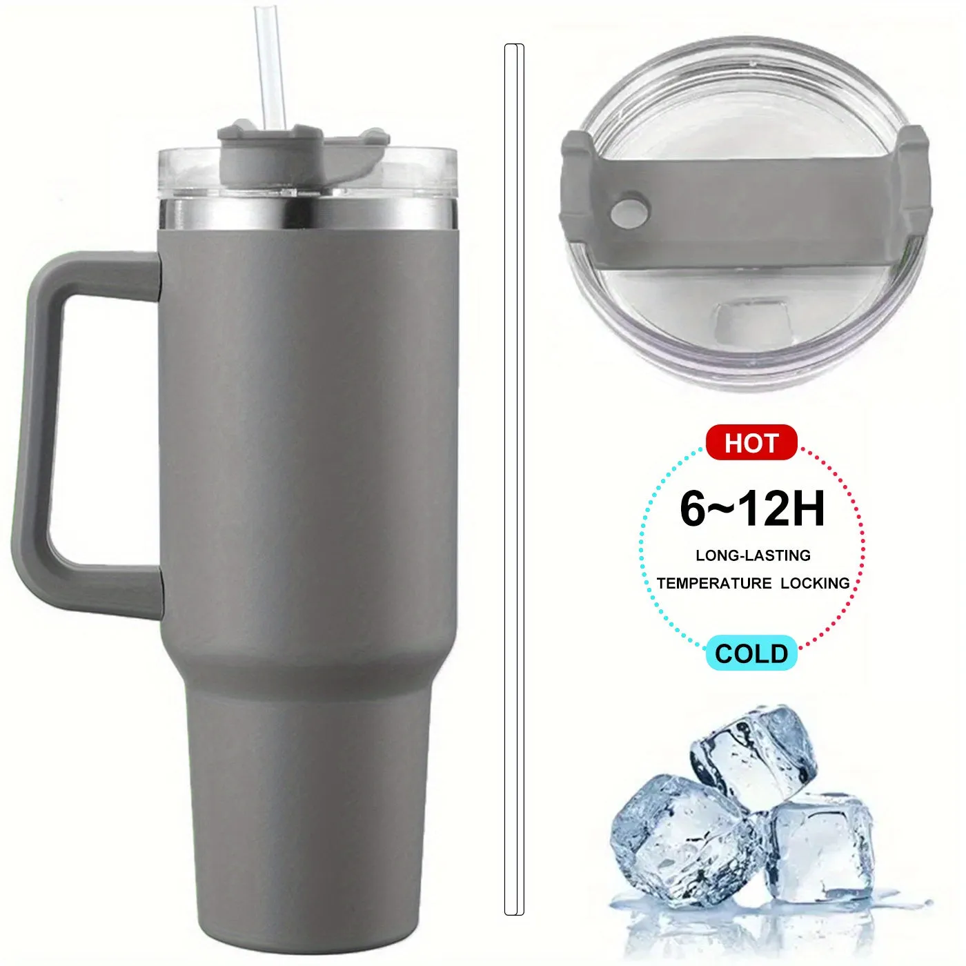 1pc 40oz Stainless Steel Vacuum Flask with Handle and Lid - Portable Thermal Bottle for Coffee, Tea, and Water - Leakproof Insulated Cup for Outdoor Camping, Hiking, and Driving - Heat and Cold Retention - Thermocoolers - Drinkware