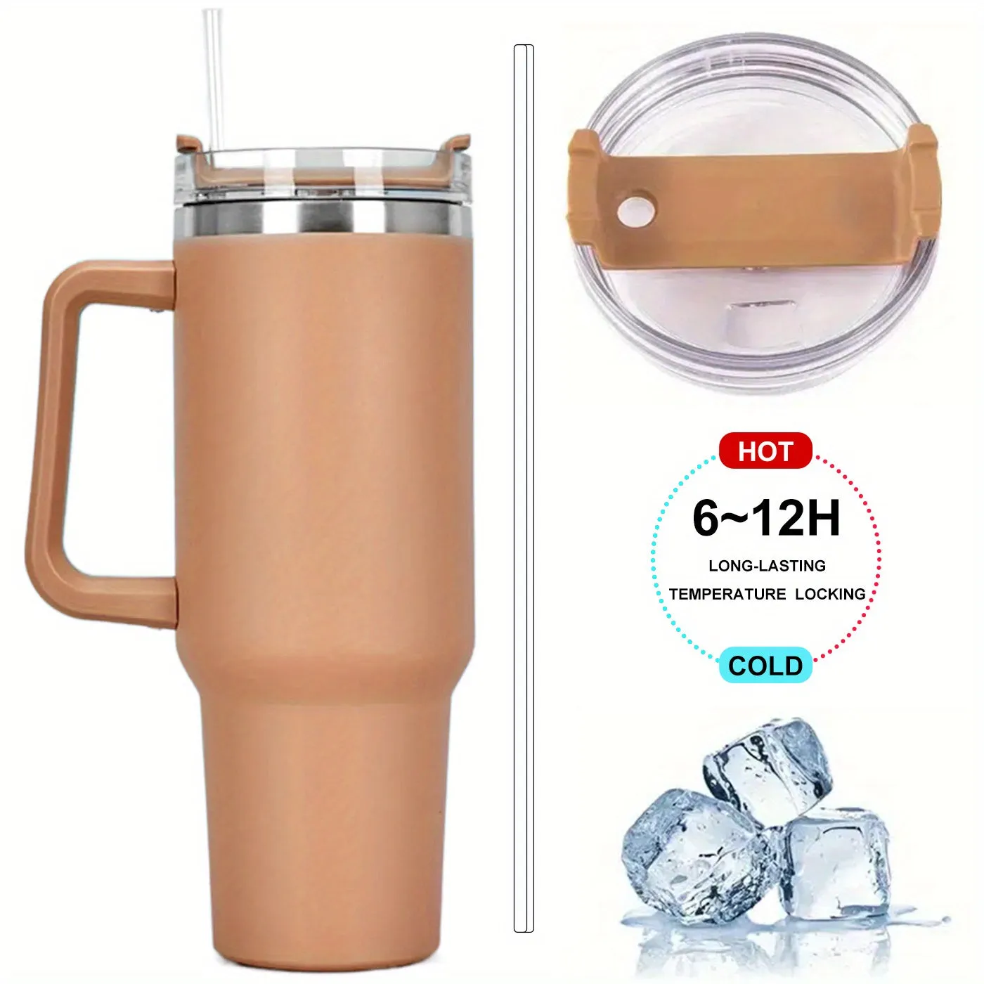 1pc 40oz Stainless Steel Vacuum Flask with Handle and Lid - Portable Thermal Bottle for Coffee, Tea, and Water - Leakproof Insulated Cup for Outdoor Camping, Hiking, and Driving - Heat and Cold Retention - Thermocoolers - Drinkware