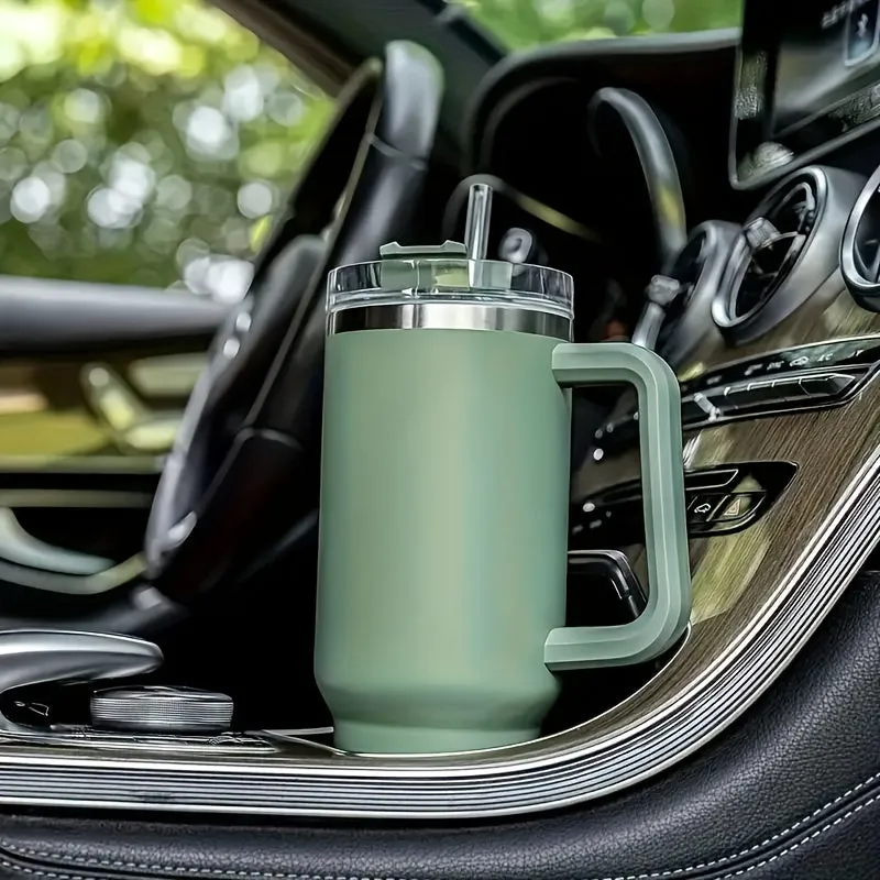 1pc 40oz Stainless Steel Vacuum Flask with Handle and Lid - Portable Thermal Bottle for Coffee, Tea, and Water - Leakproof Insulated Cup for Outdoor Camping, Hiking, and Driving - Heat and Cold Retention - Thermocoolers - Drinkware