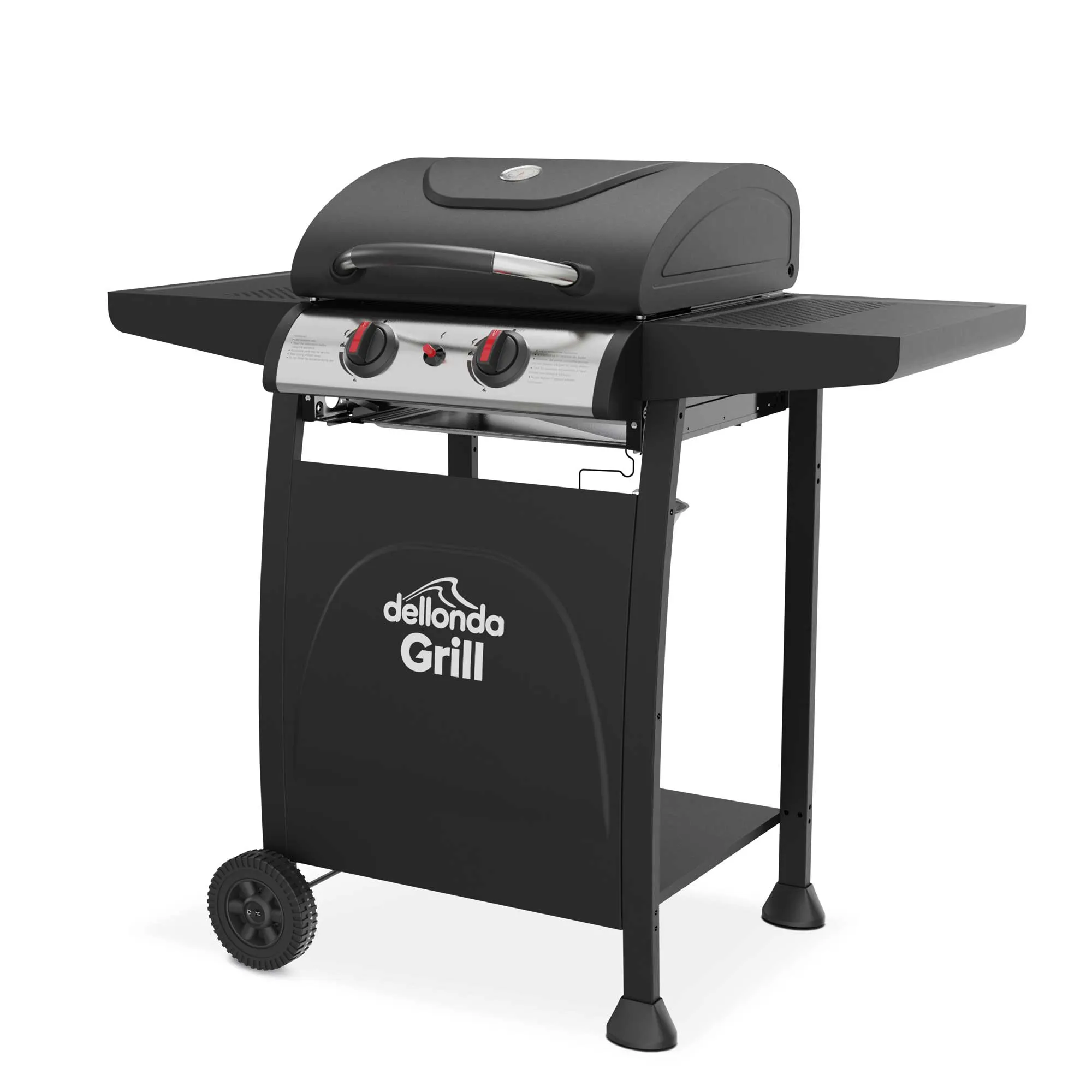 2 Burner Gas BBQ Grill with Piezo Ignition, Built-In Thermometer, Black/Stainless Steel - DG13