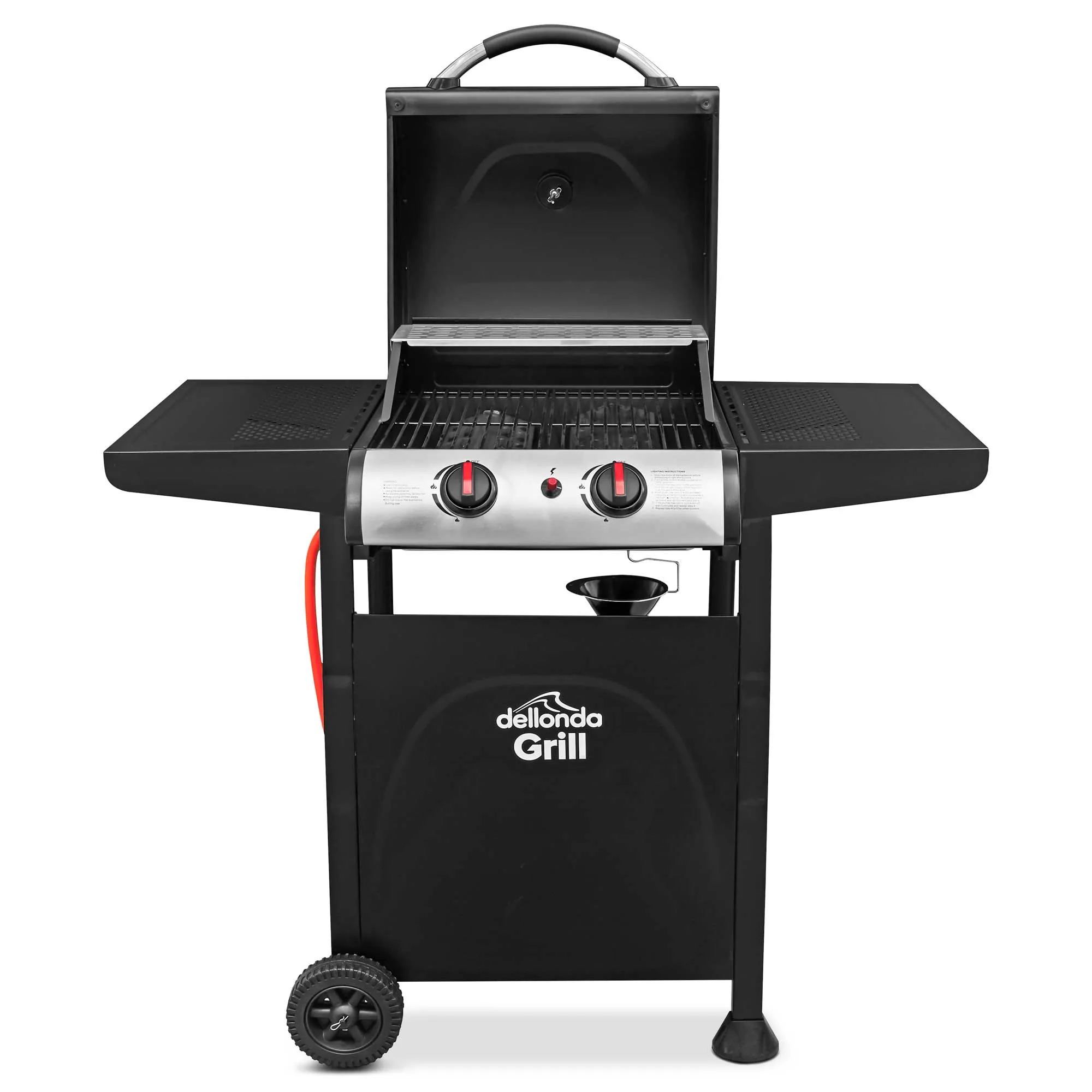 2 Burner Gas BBQ Grill with Piezo Ignition, Built-In Thermometer, Black/Stainless Steel - DG13