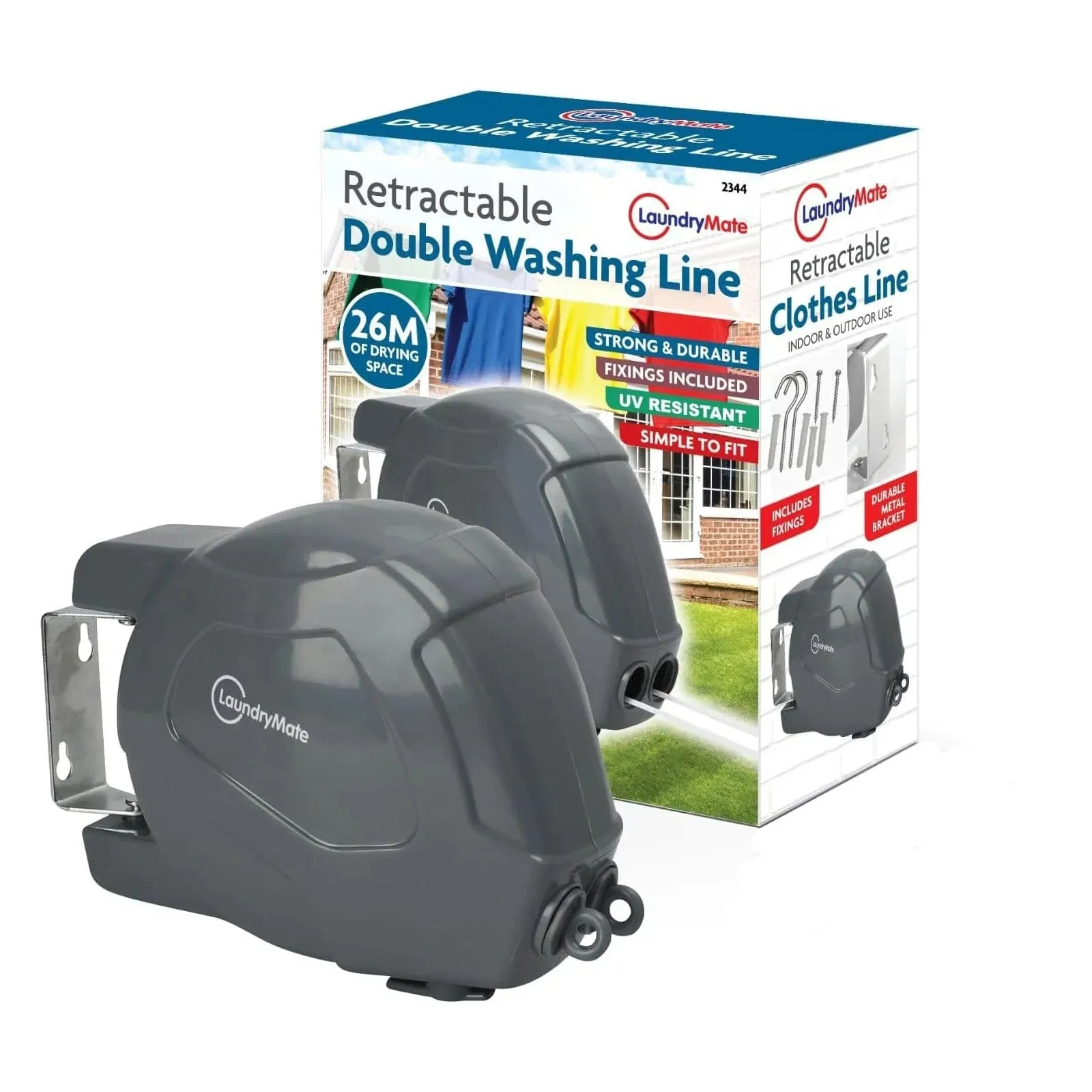 26m Retractable Washing Line Wall Mounted Double Clothes Reel for Outdoor or Indoor Use