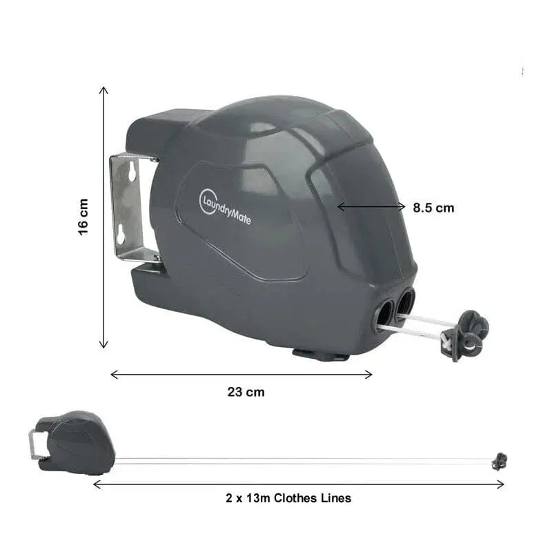 26m Retractable Washing Line Wall Mounted Double Clothes Reel for Outdoor or Indoor Use