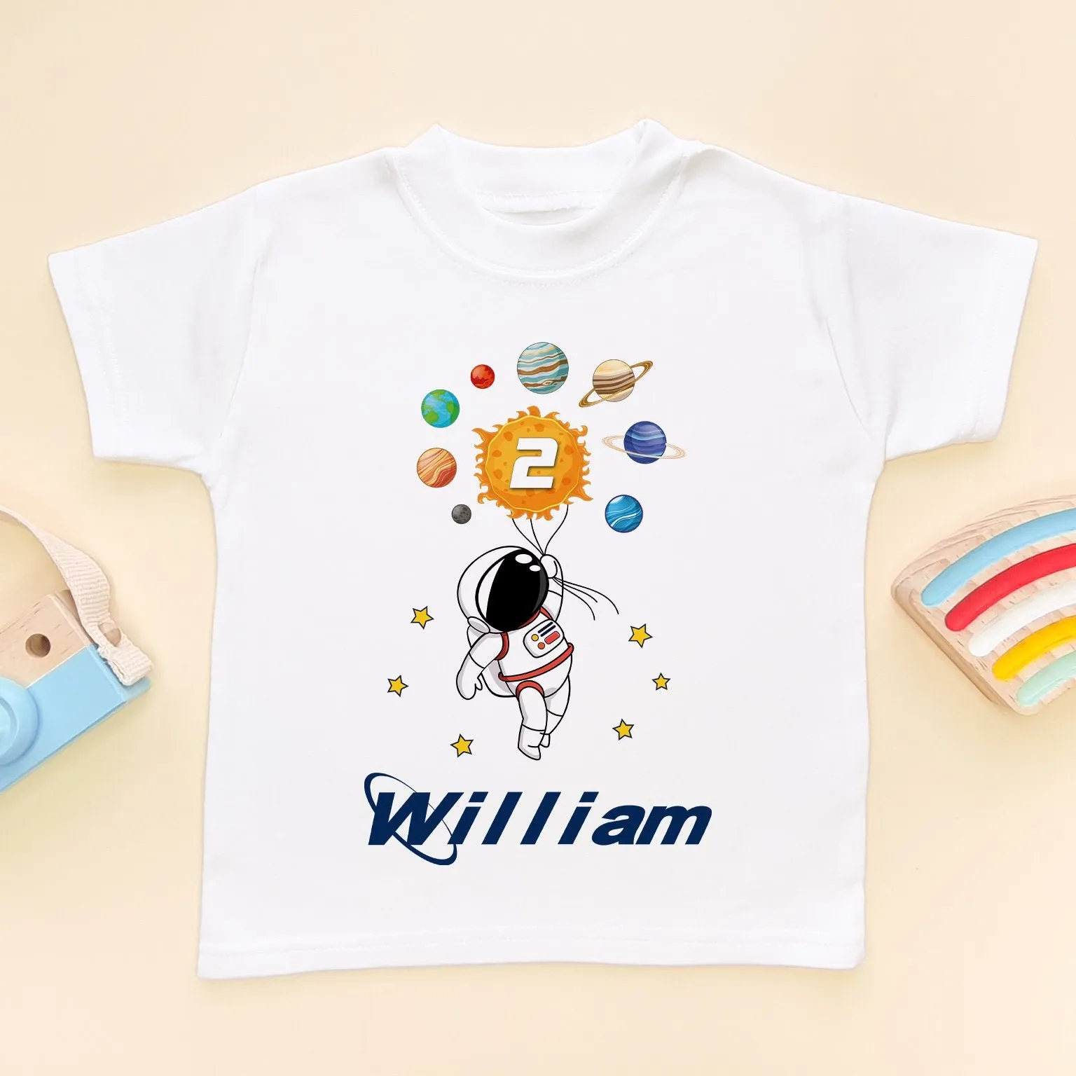 2nd Birthday Astronaut Solar System Personalised T Shirt