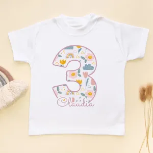 3rd Birthday Boho Rainbow Theme Personalised Toddler & Kids T Shirt