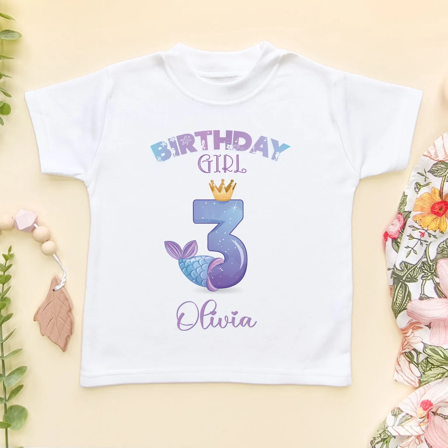 3rd Birthday Cute Mermaid Personalised T Shirt