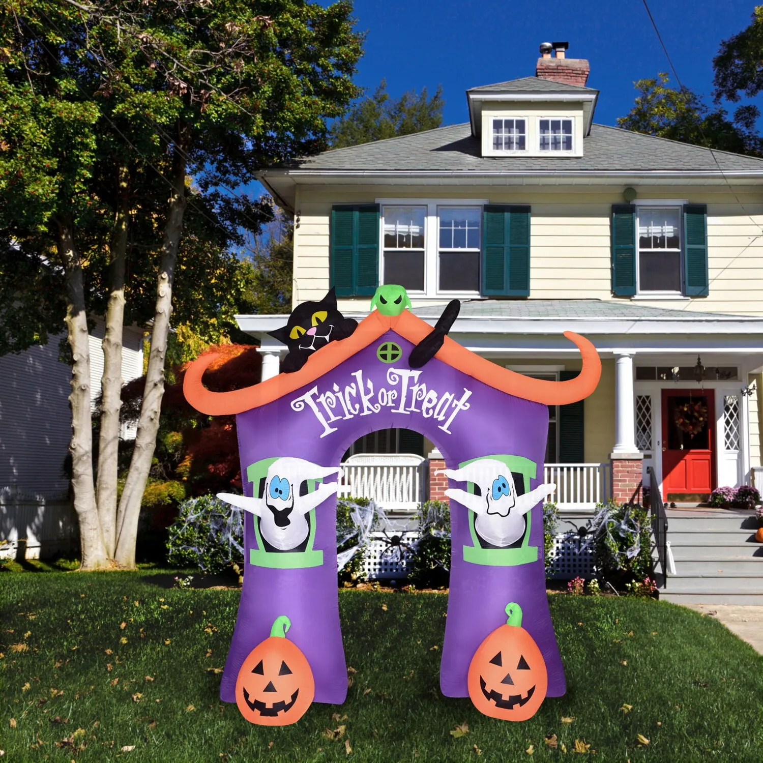 9-Ft. Inflatable Pre-Lit Trick or Treat Walkway Arch with Black Cat, JackLantern