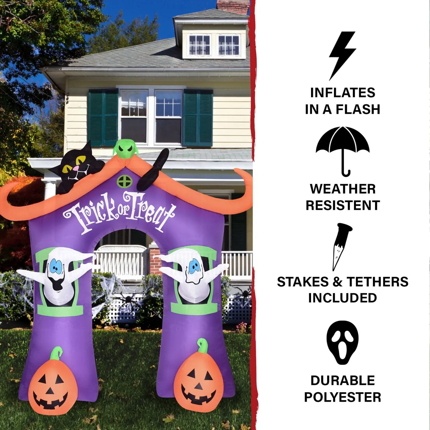 9-Ft. Inflatable Pre-Lit Trick or Treat Walkway Arch with Black Cat, JackLantern