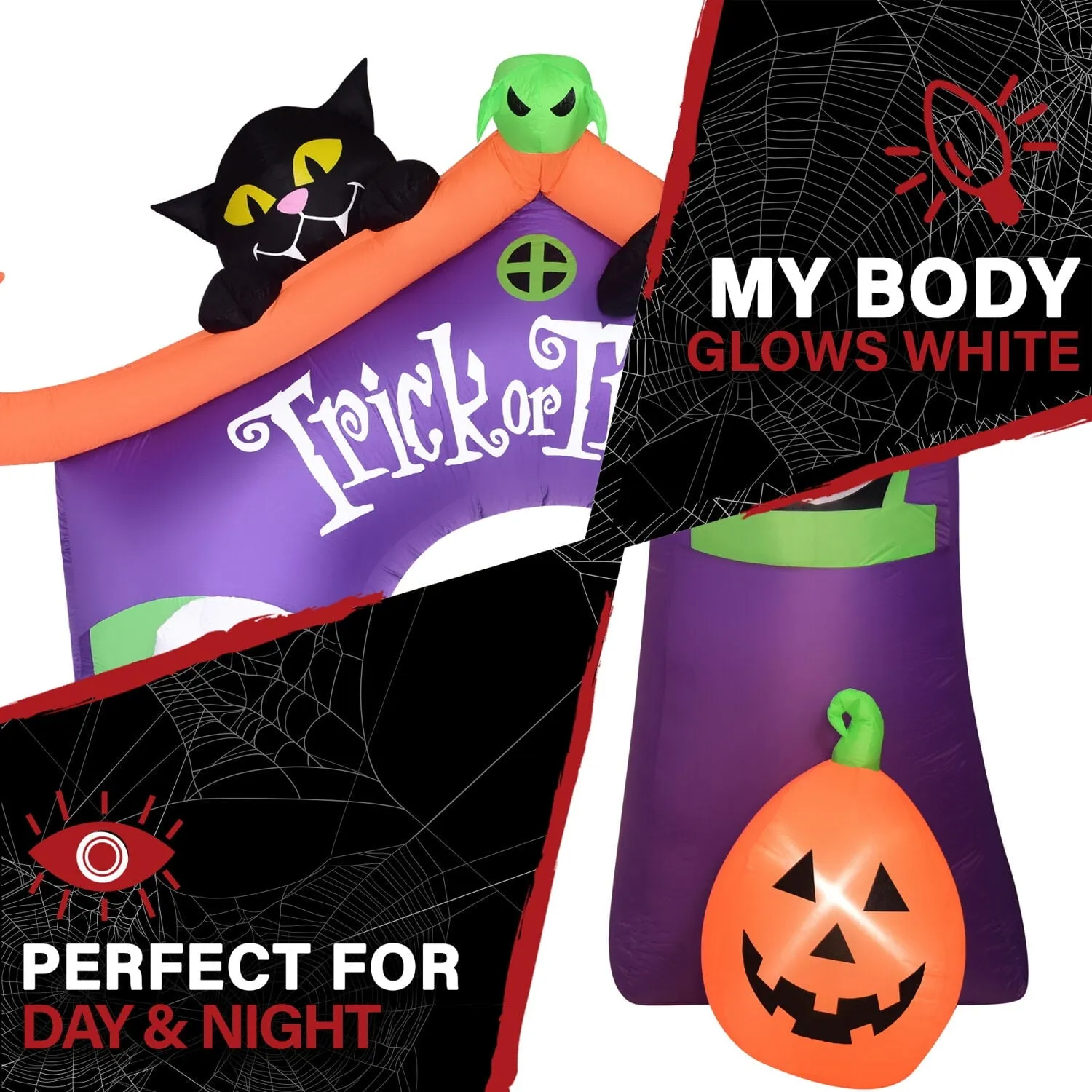 9-Ft. Inflatable Pre-Lit Trick or Treat Walkway Arch with Black Cat, JackLantern