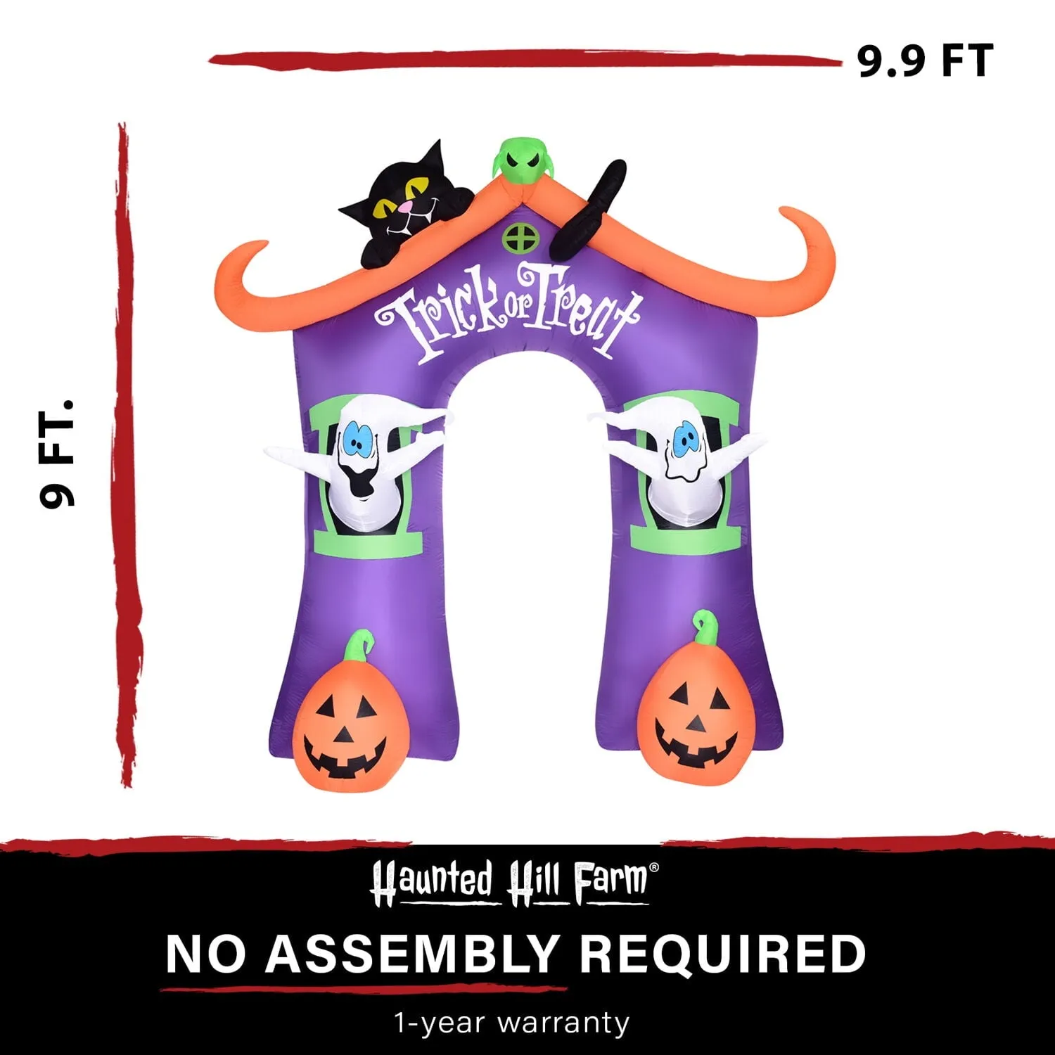 9-Ft. Inflatable Pre-Lit Trick or Treat Walkway Arch with Black Cat, JackLantern