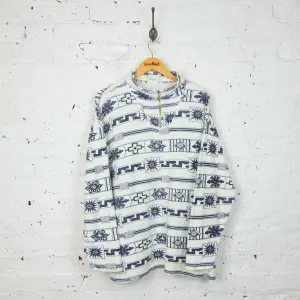 90s 1/4 Zip Pattern Sweatshirt - White - M