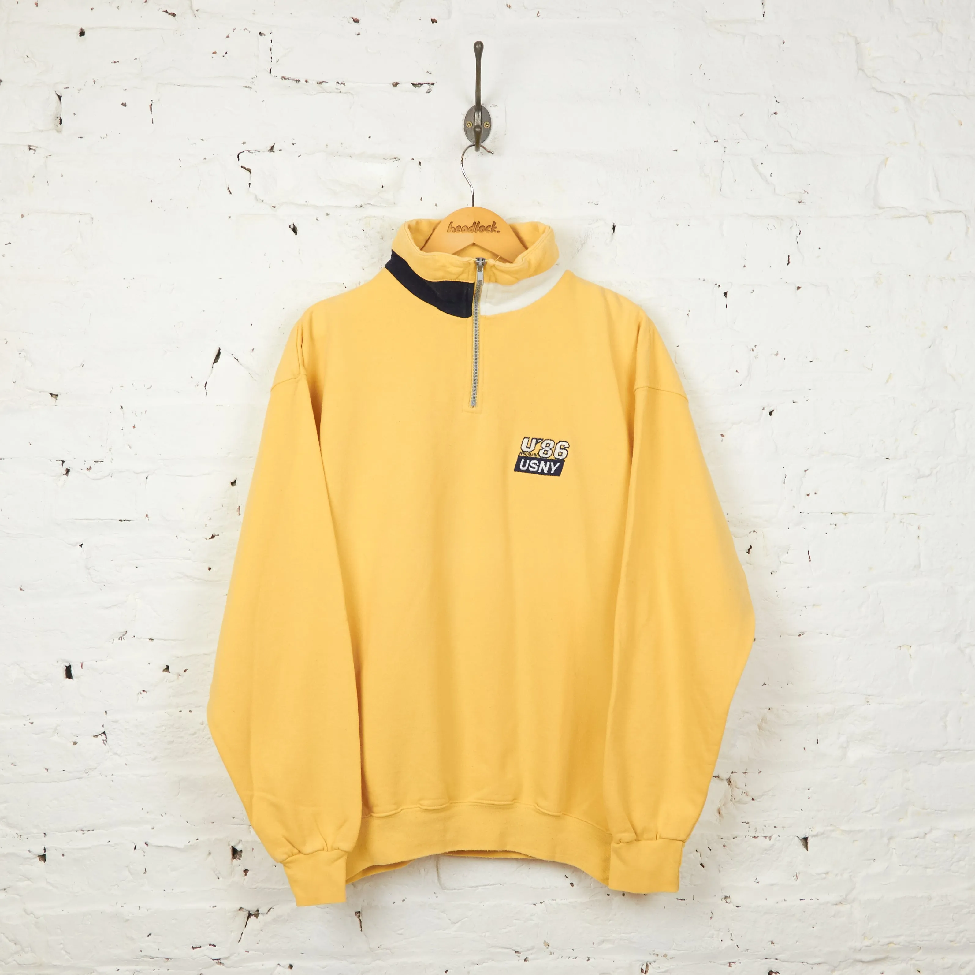 90s 1/4 Zip Sweatshirt - Yellow - M
