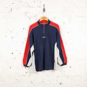 90s Fila 1/4 Zip Sweatshirt - Blue - L