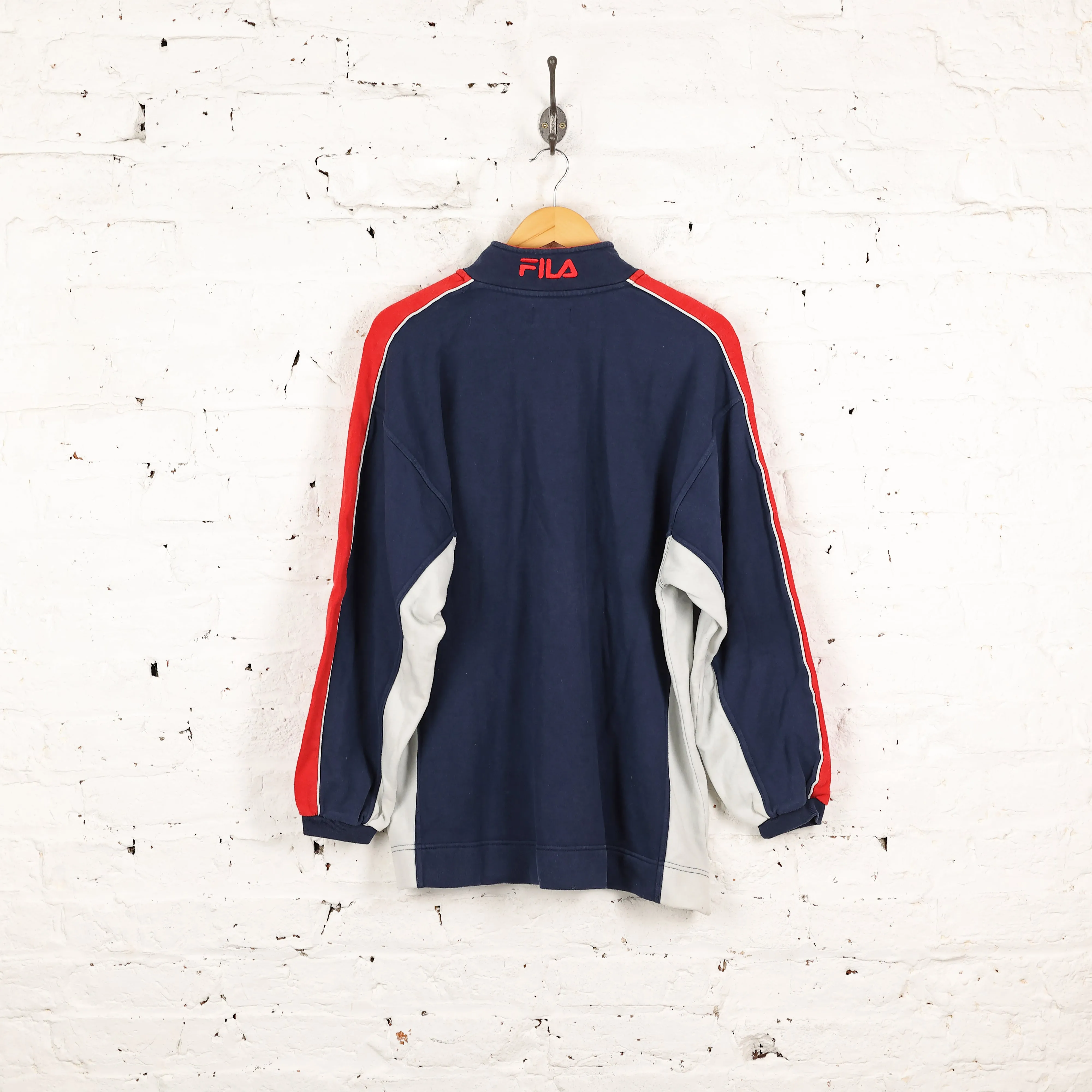 90s Fila 1/4 Zip Sweatshirt - Blue - L