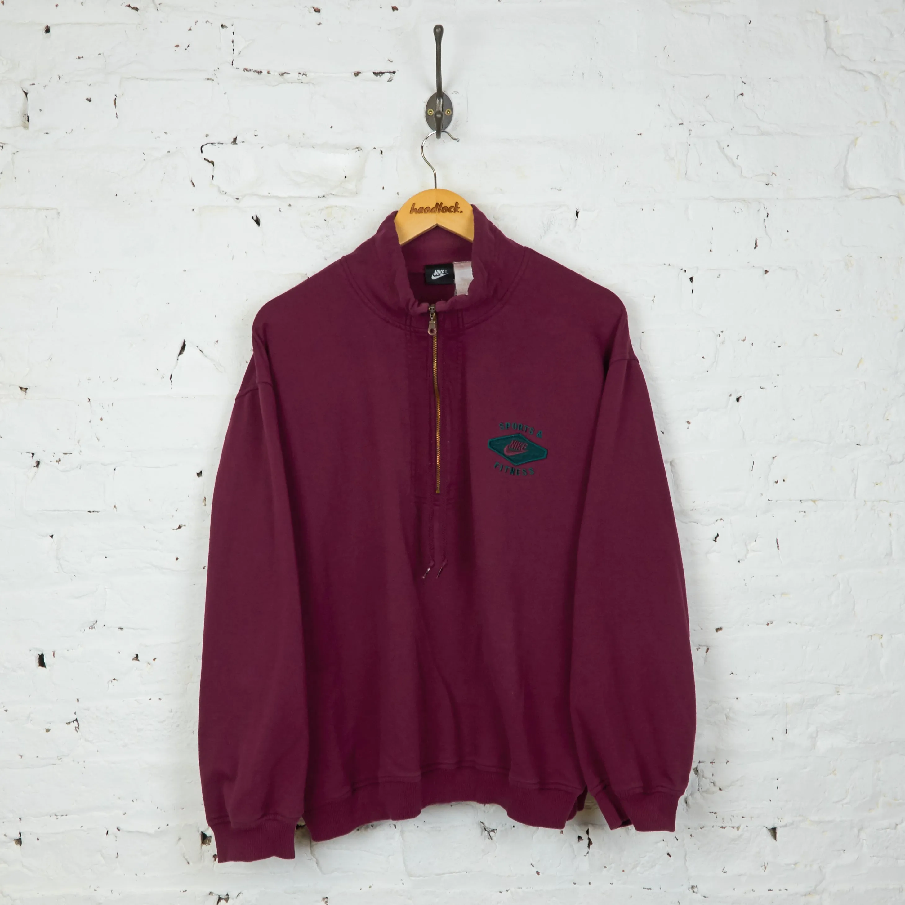 90s Nike Sports & Fitness 1/4 Zip Sweatshirt - Maroon - L