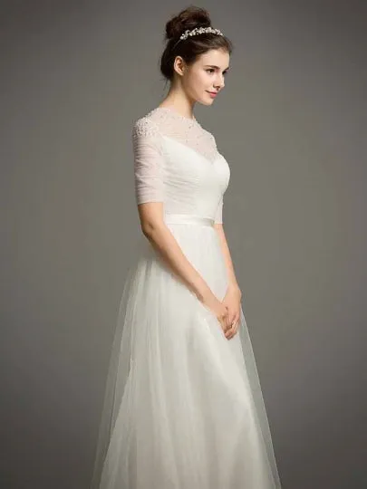 A-Line Pearls Beading Wedding Dress