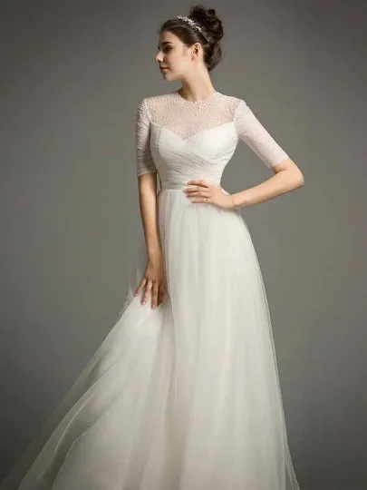 A-Line Pearls Beading Wedding Dress