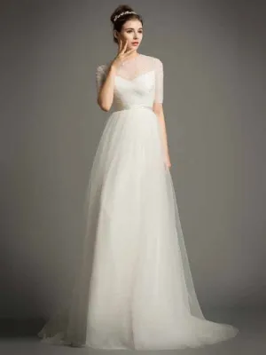 A-Line Pearls Beading Wedding Dress