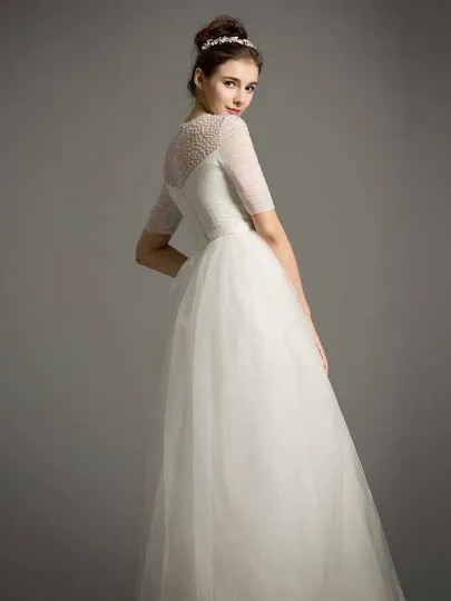 A-Line Pearls Beading Wedding Dress