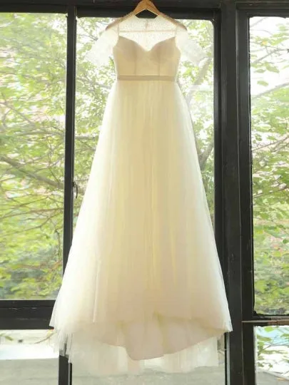 A-Line Pearls Beading Wedding Dress