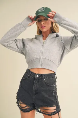 Aemi   Co Zip Up Raglan Sleeve Cropped Hoodie