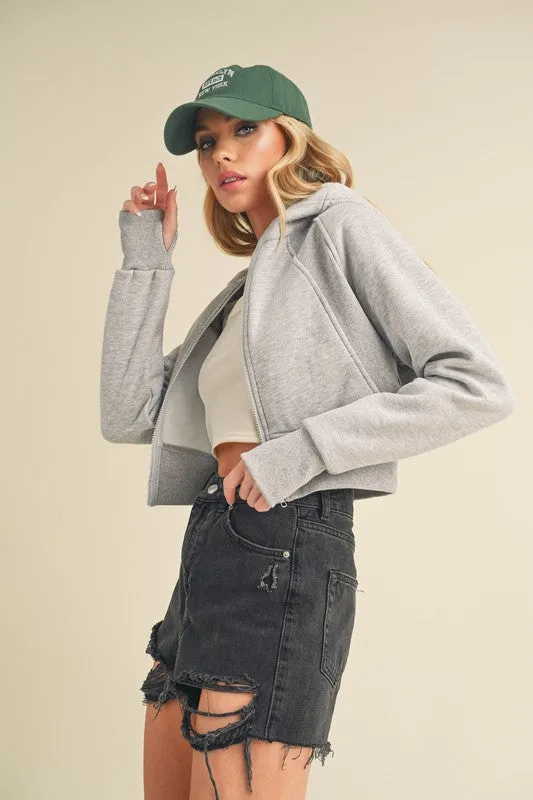 Aemi   Co Zip Up Raglan Sleeve Cropped Hoodie