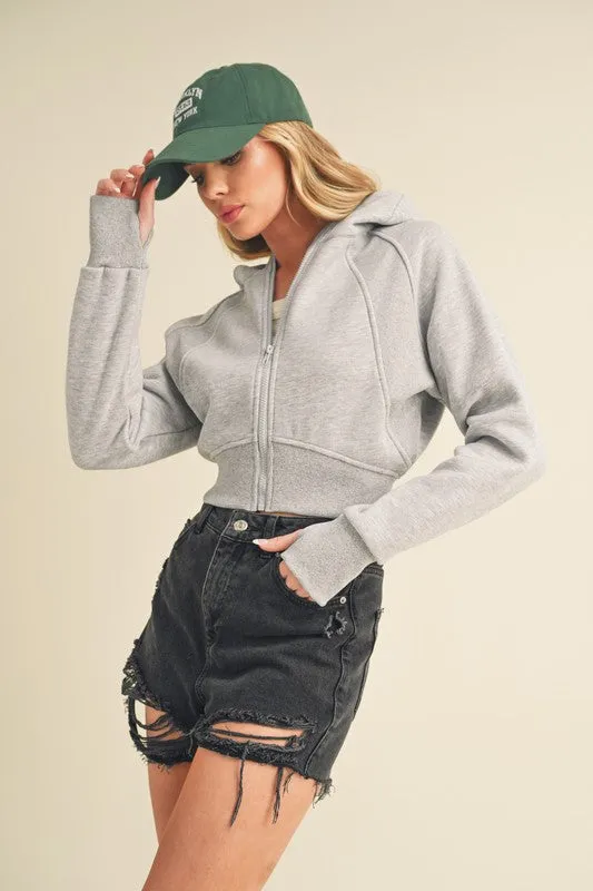 Aemi   Co Zip Up Raglan Sleeve Cropped Hoodie