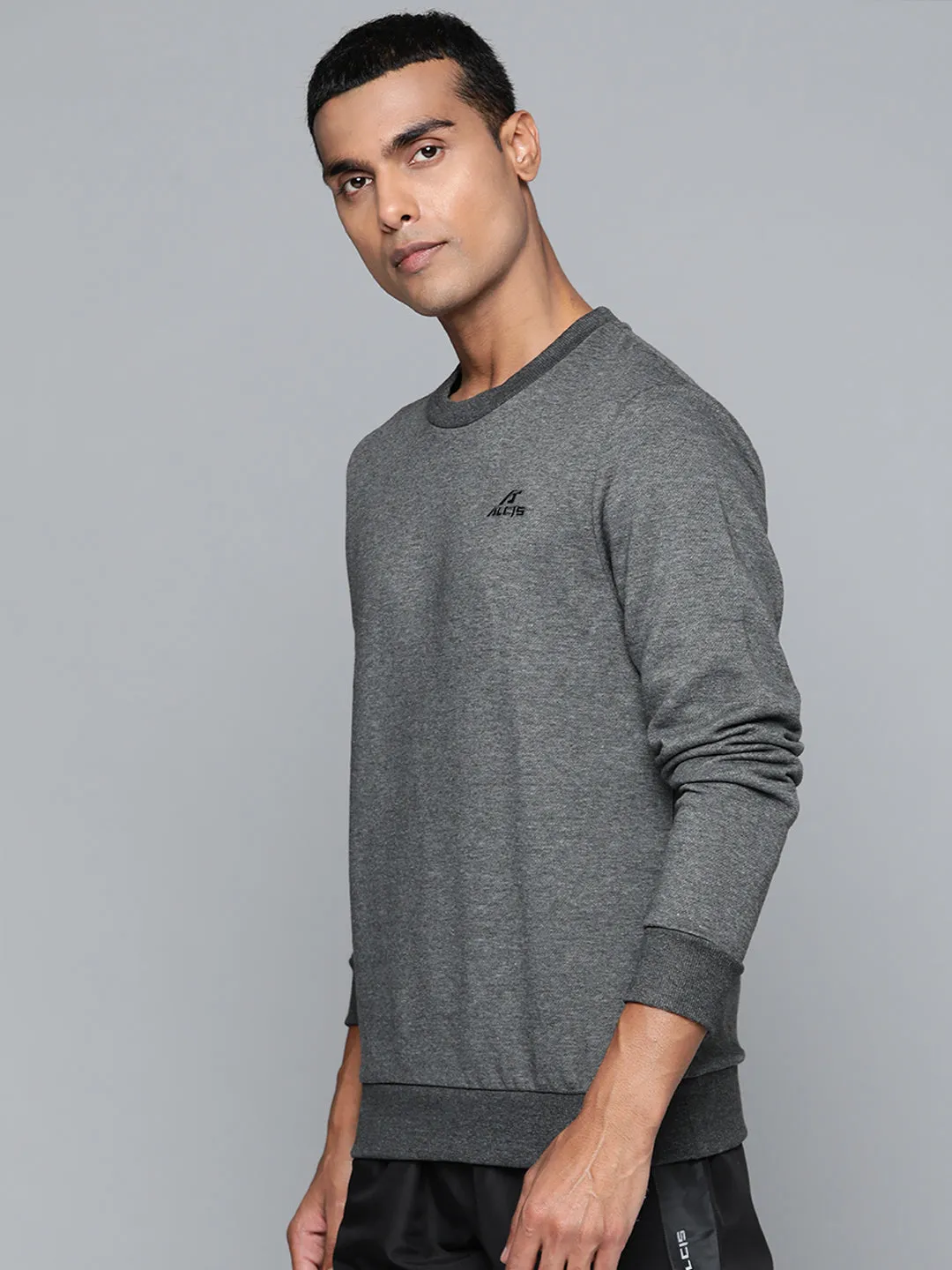 Alcis Men Charcoal Grey Solid Cotton Sweatshirt