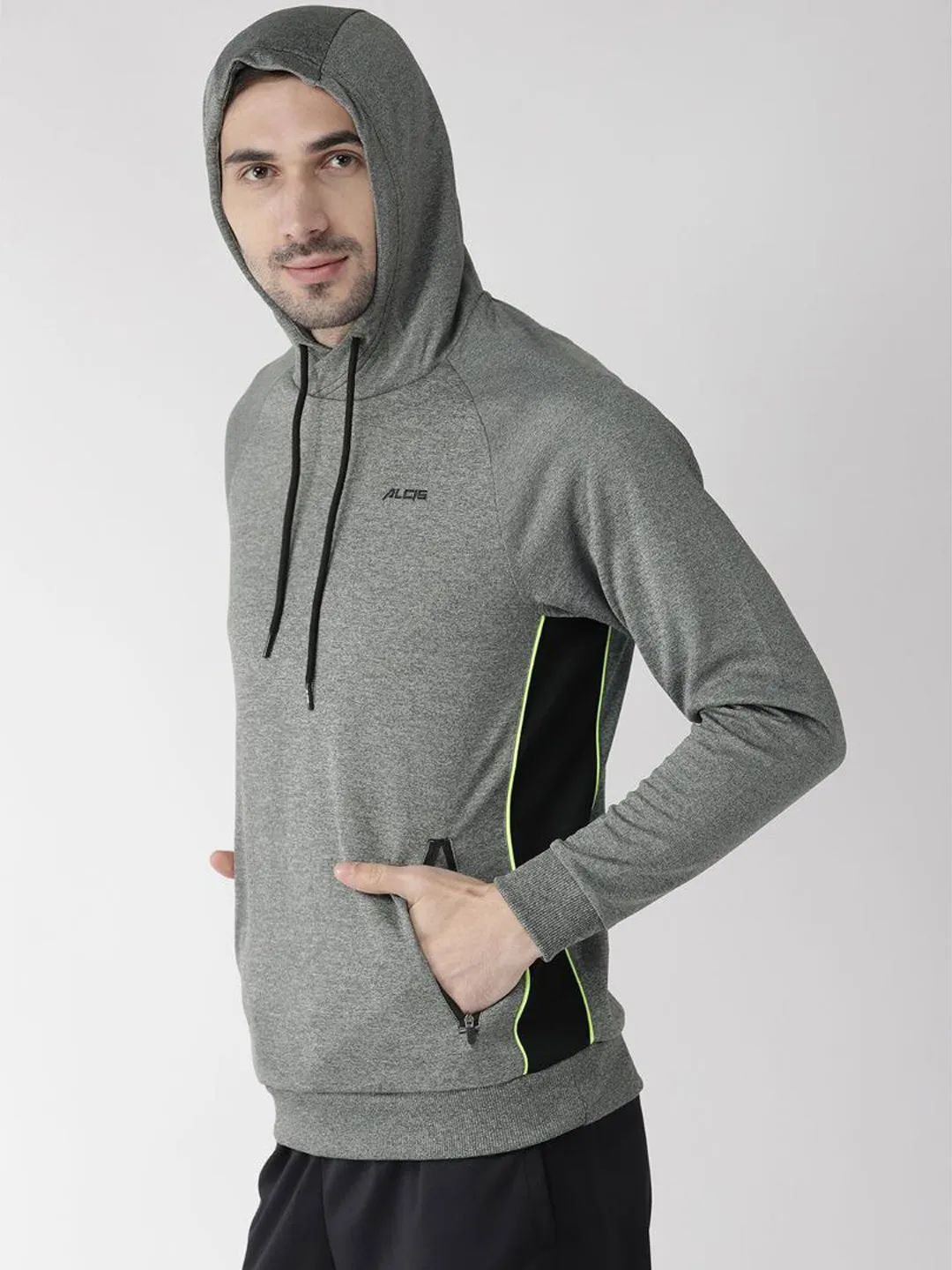 Alcis Men Charcoal Grey Solid Hooded Sweatshirt