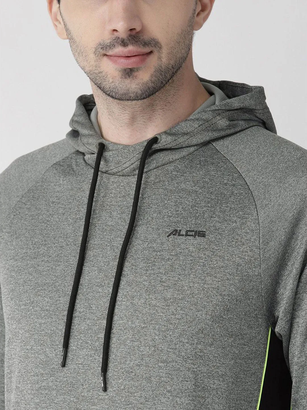 Alcis Men Charcoal Grey Solid Hooded Sweatshirt