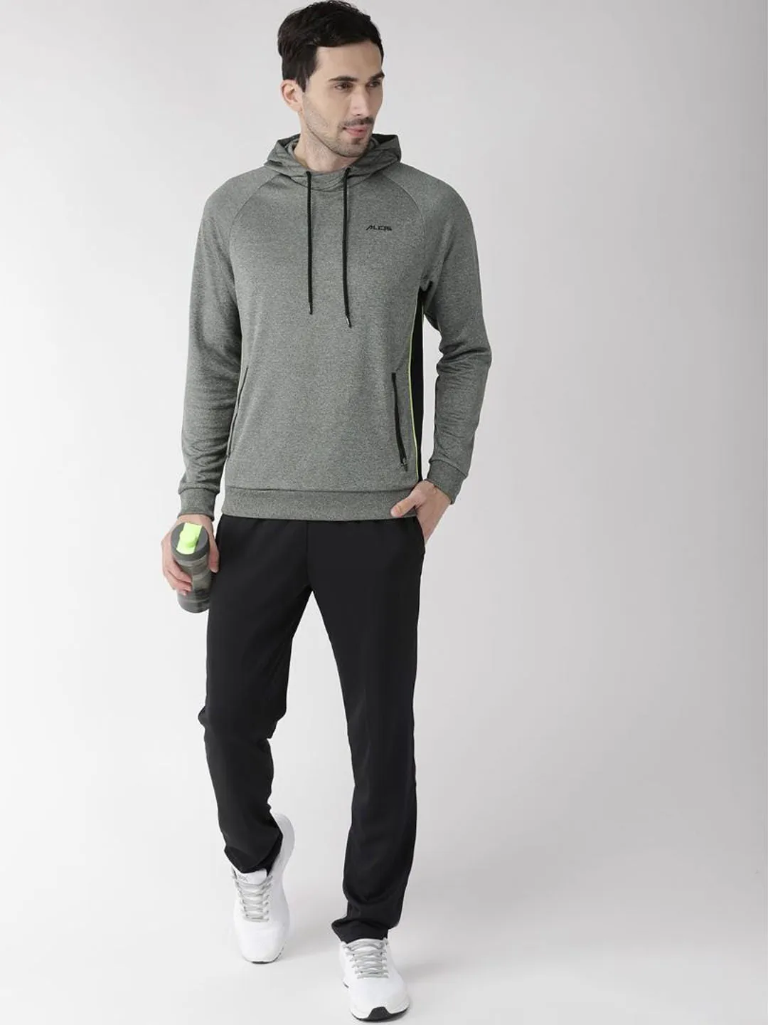 Alcis Men Charcoal Grey Solid Hooded Sweatshirt