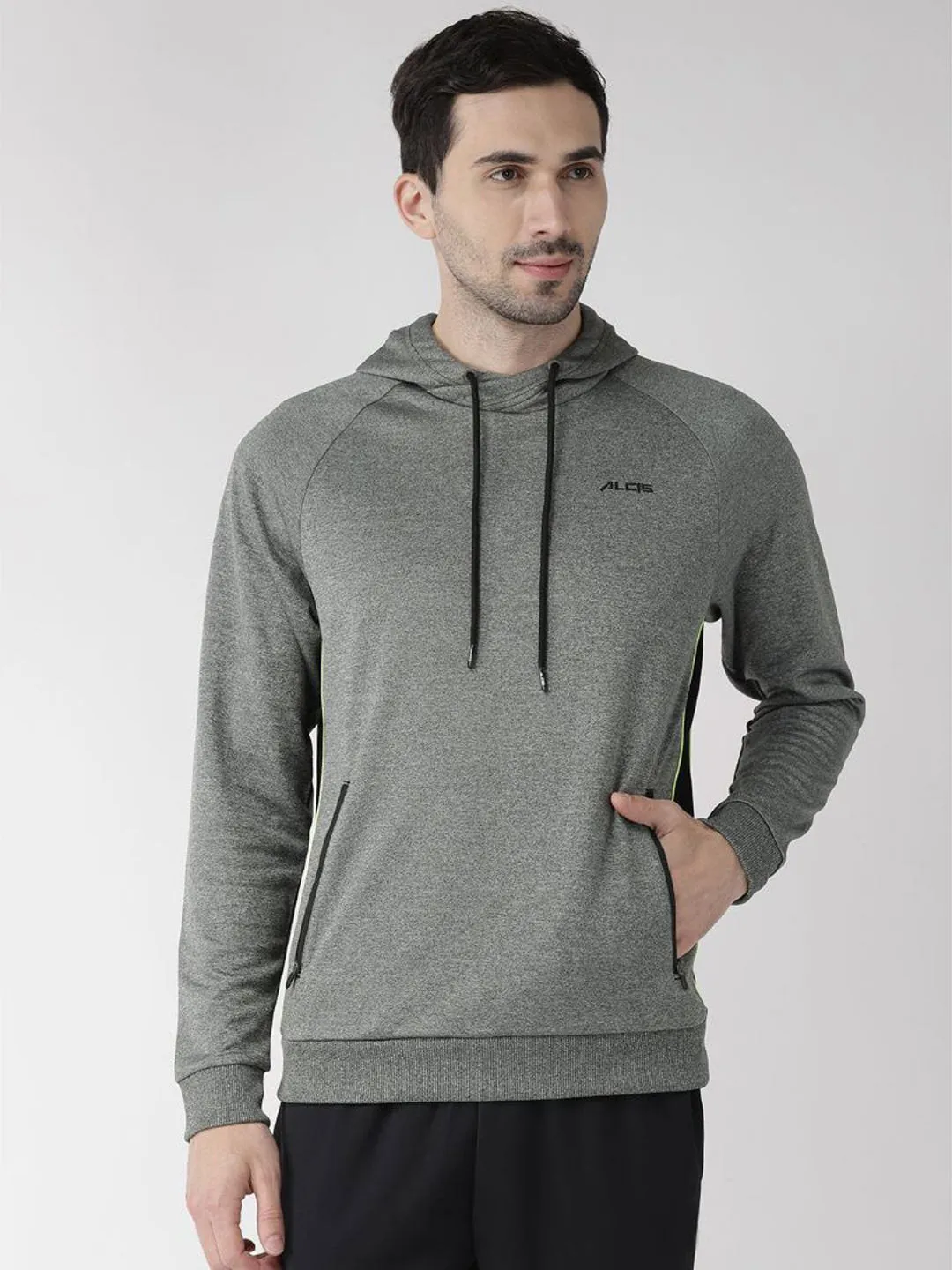 Alcis Men Charcoal Grey Solid Hooded Sweatshirt