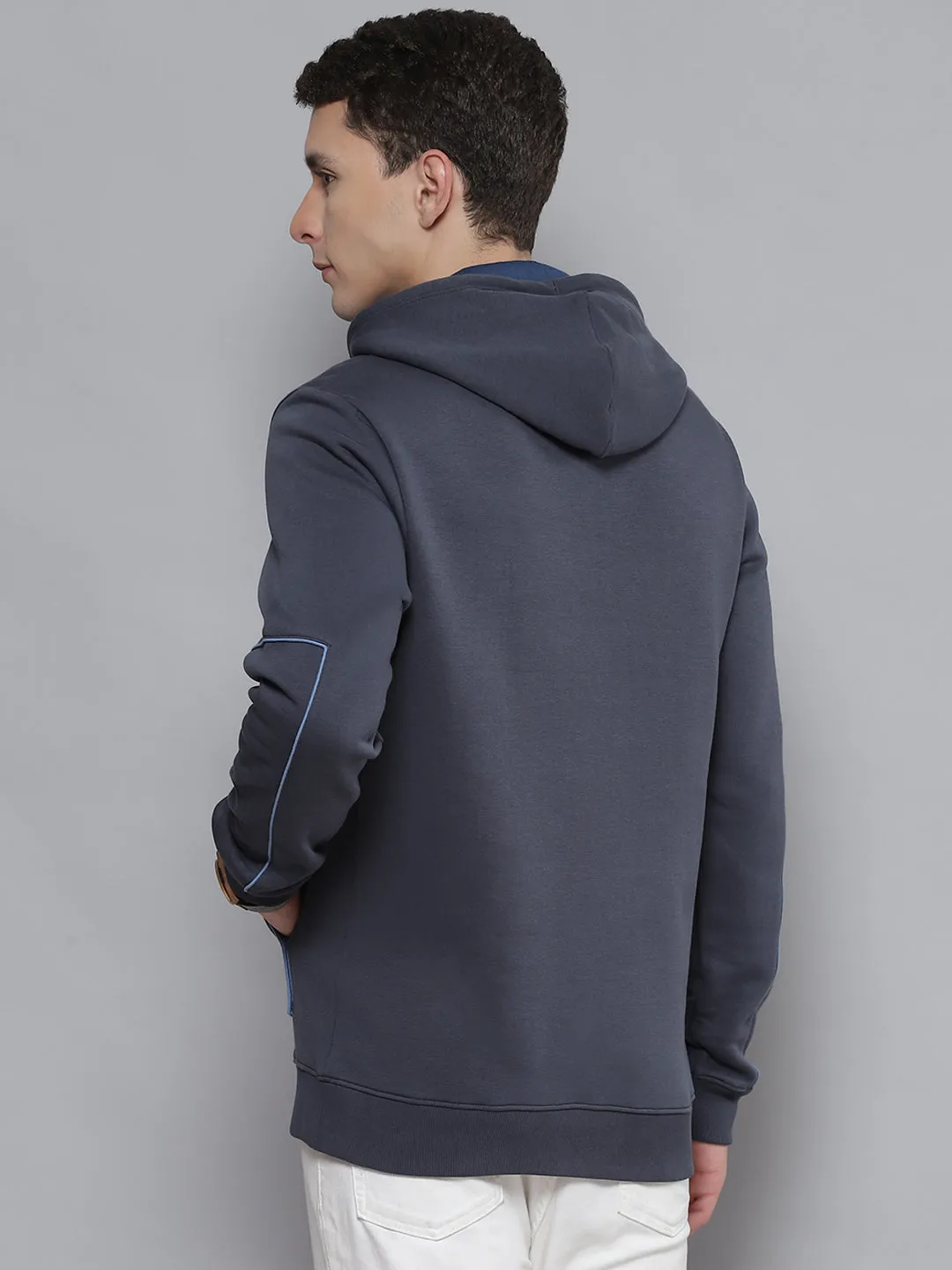 Alcis Men Navy Blue Printed Hooded Sweatshirt