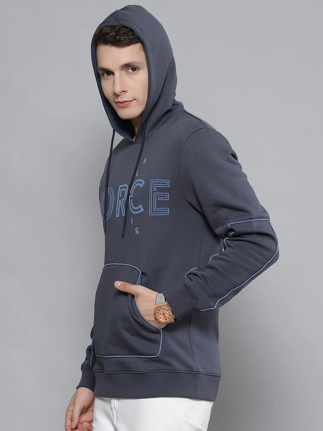 Alcis Men Navy Blue Printed Hooded Sweatshirt