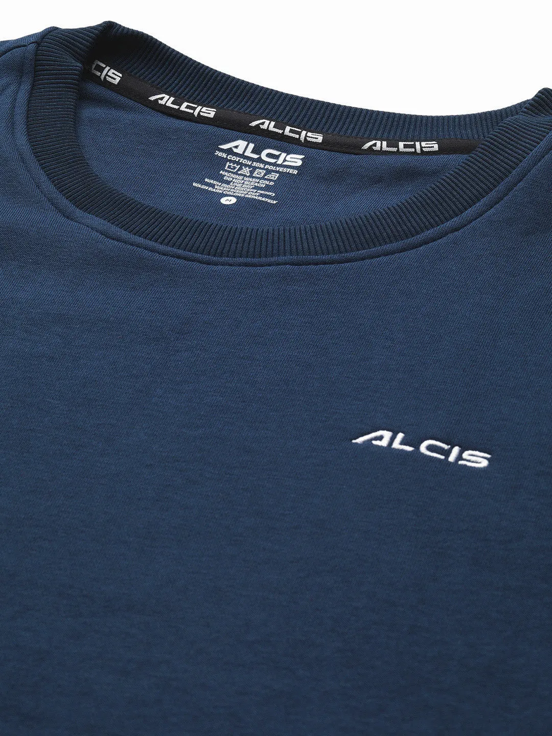 Alcis Men Navy Blue Solid Cotton Sweatshirt