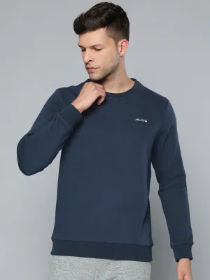 Alcis Men Navy Blue Solid Cotton Sweatshirt