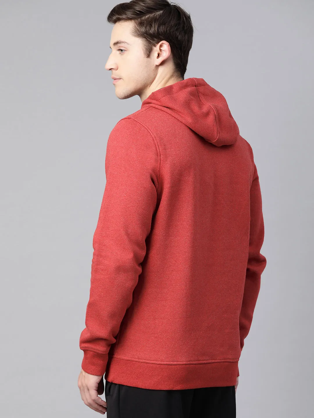 Alcis Men Red Solid Hooded Sweatshirt with Typography Printed Detail