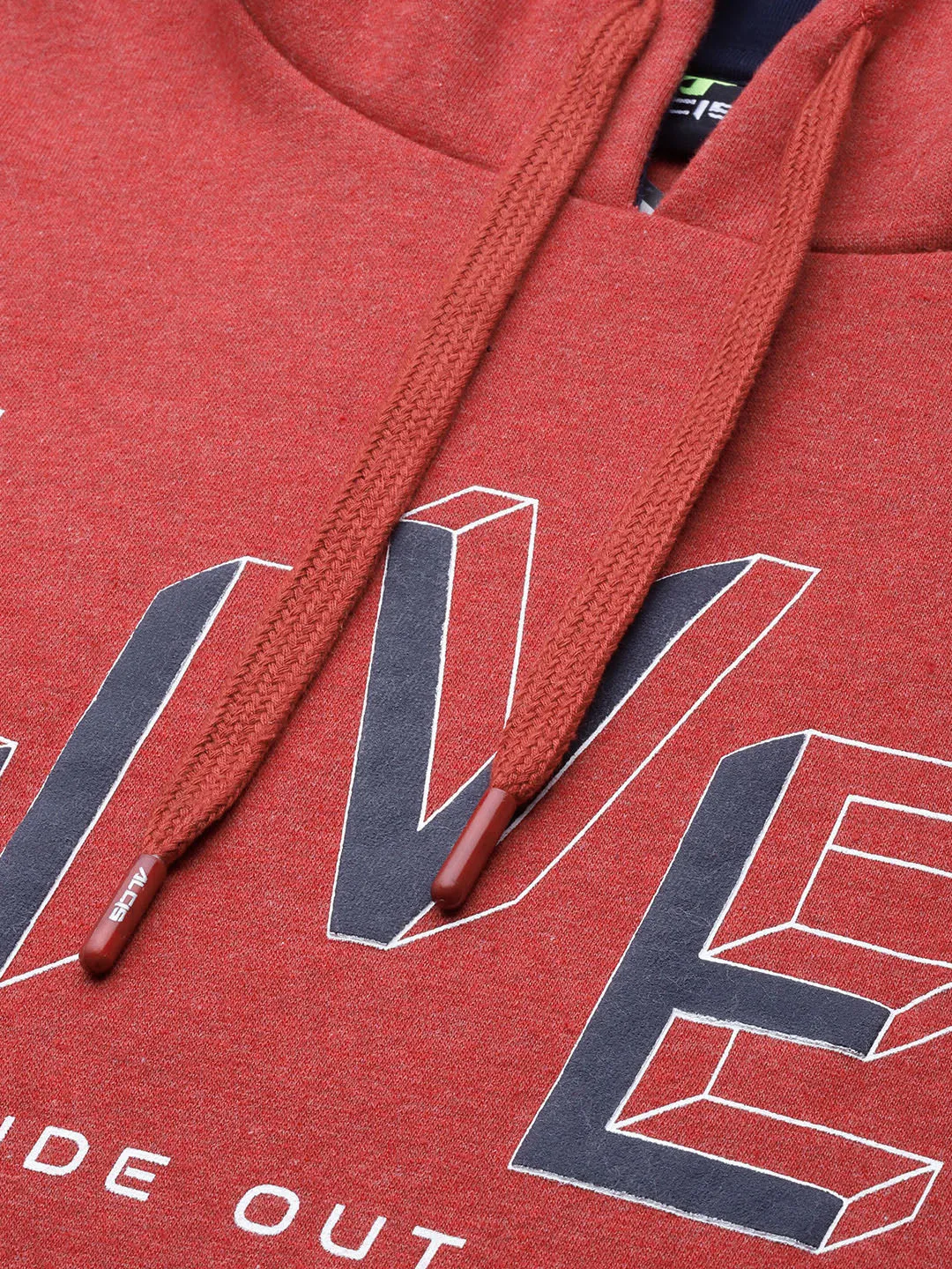 Alcis Men Red Solid Hooded Sweatshirt with Typography Printed Detail