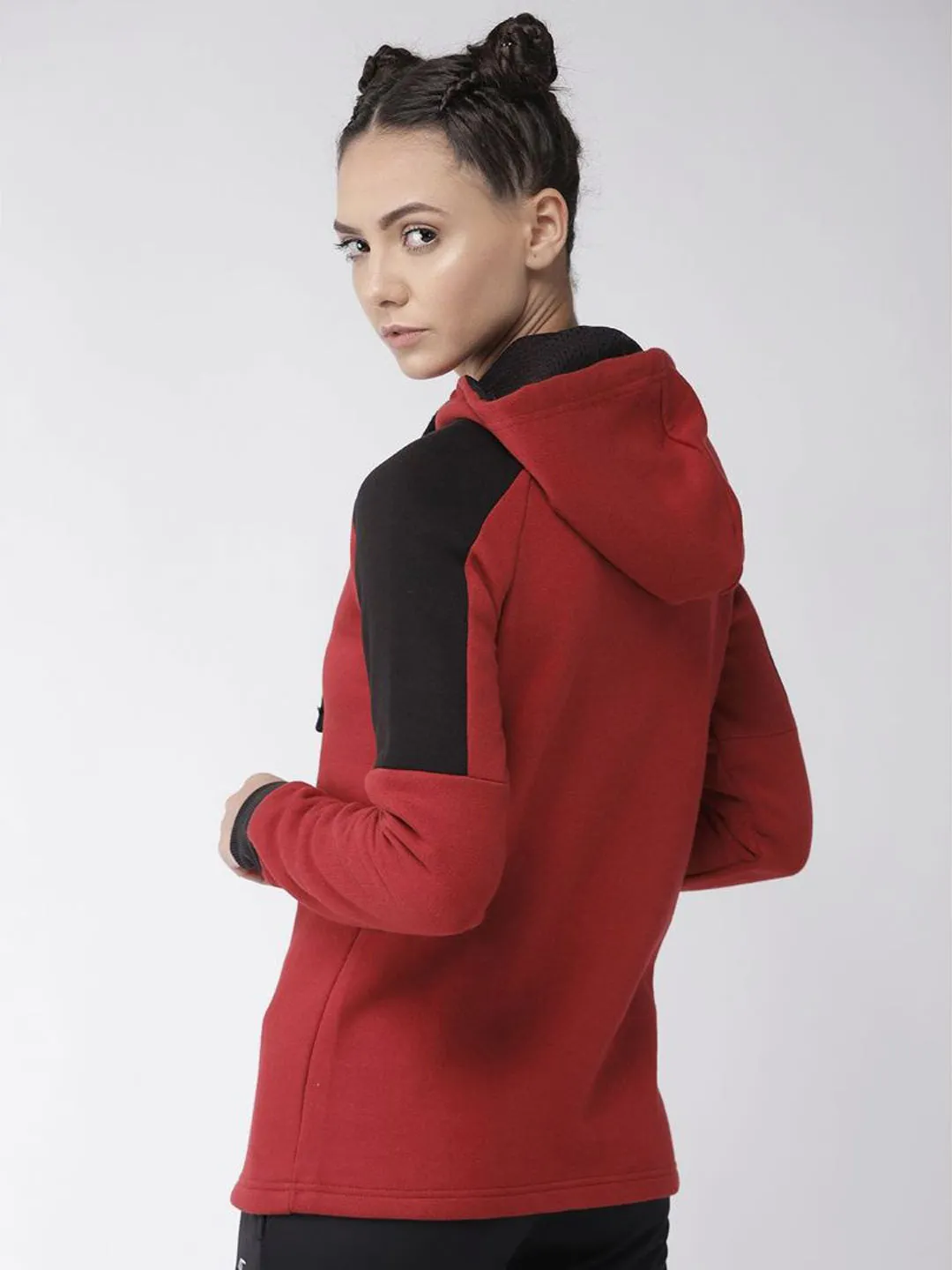 Alcis Women Maroon Solid Hooded Sweatshirt
