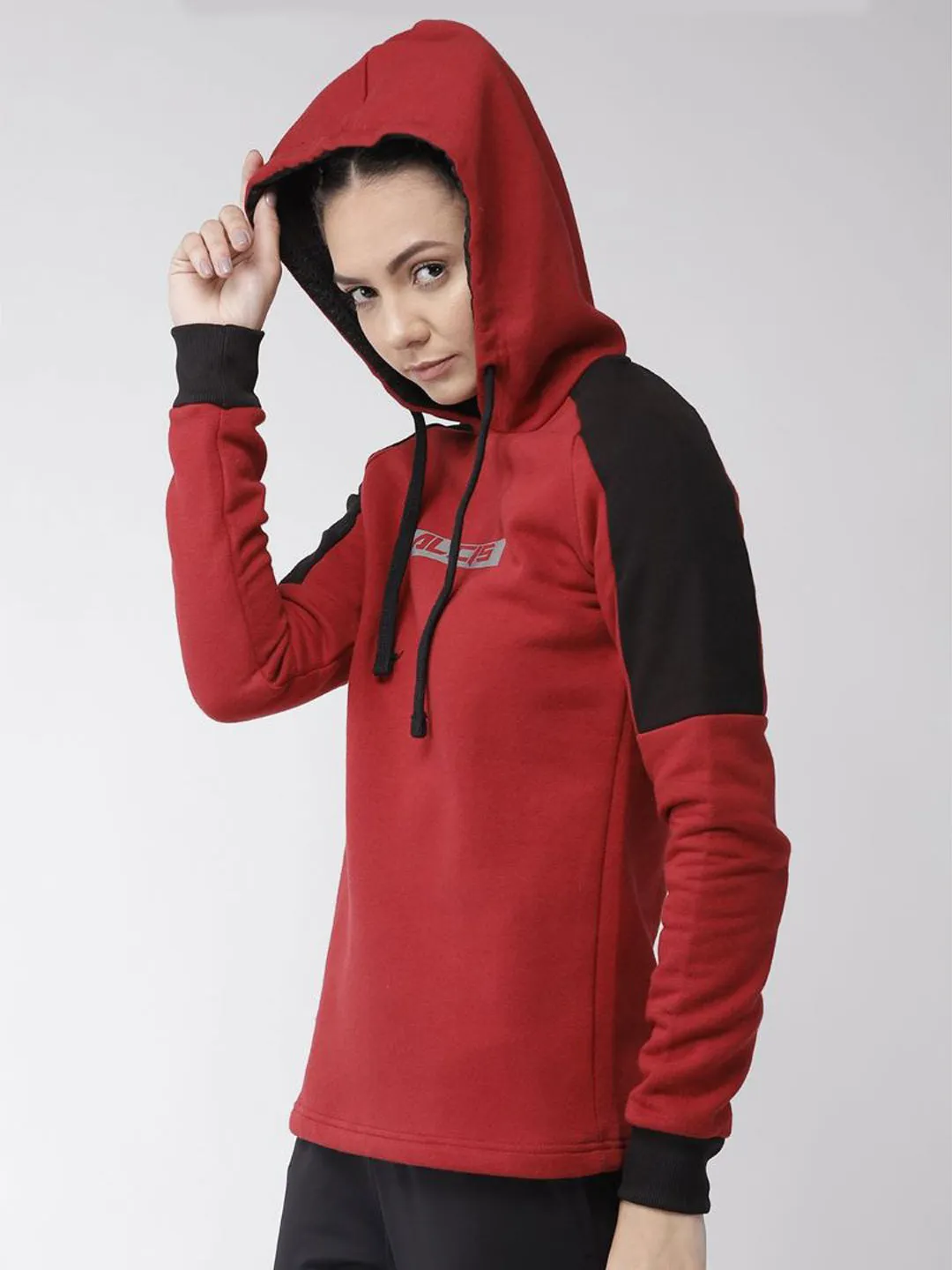 Alcis Women Maroon Solid Hooded Sweatshirt