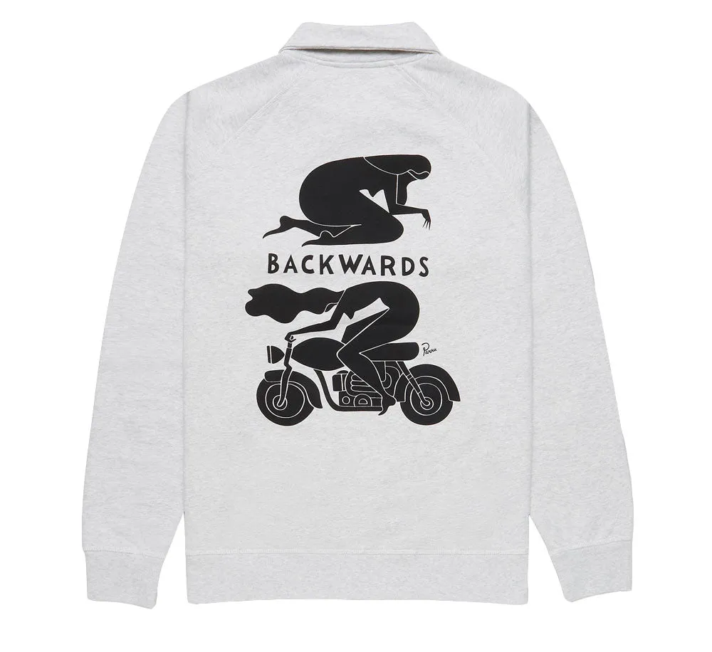 BACKWARDS HALF ZIP POLO SWEATSHIRT