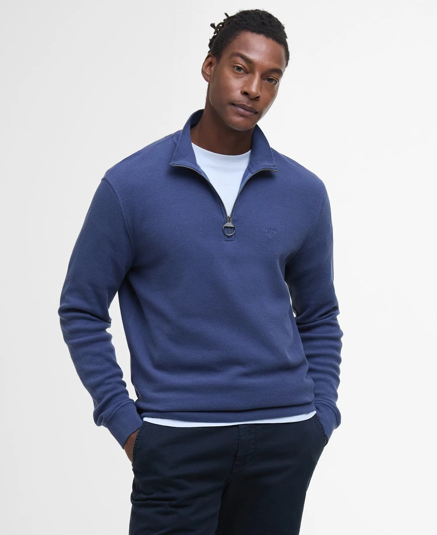 Barbour Mens Pique Half zip - Oceana blue
