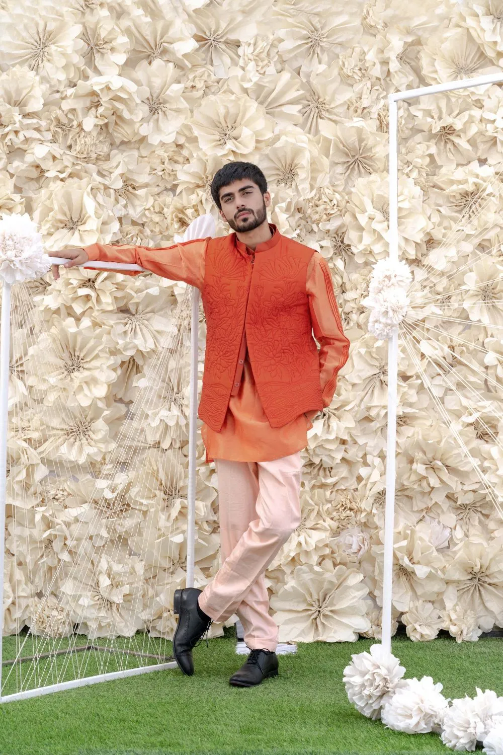 CARROT HANDQUILTED SILK HALF JACKET