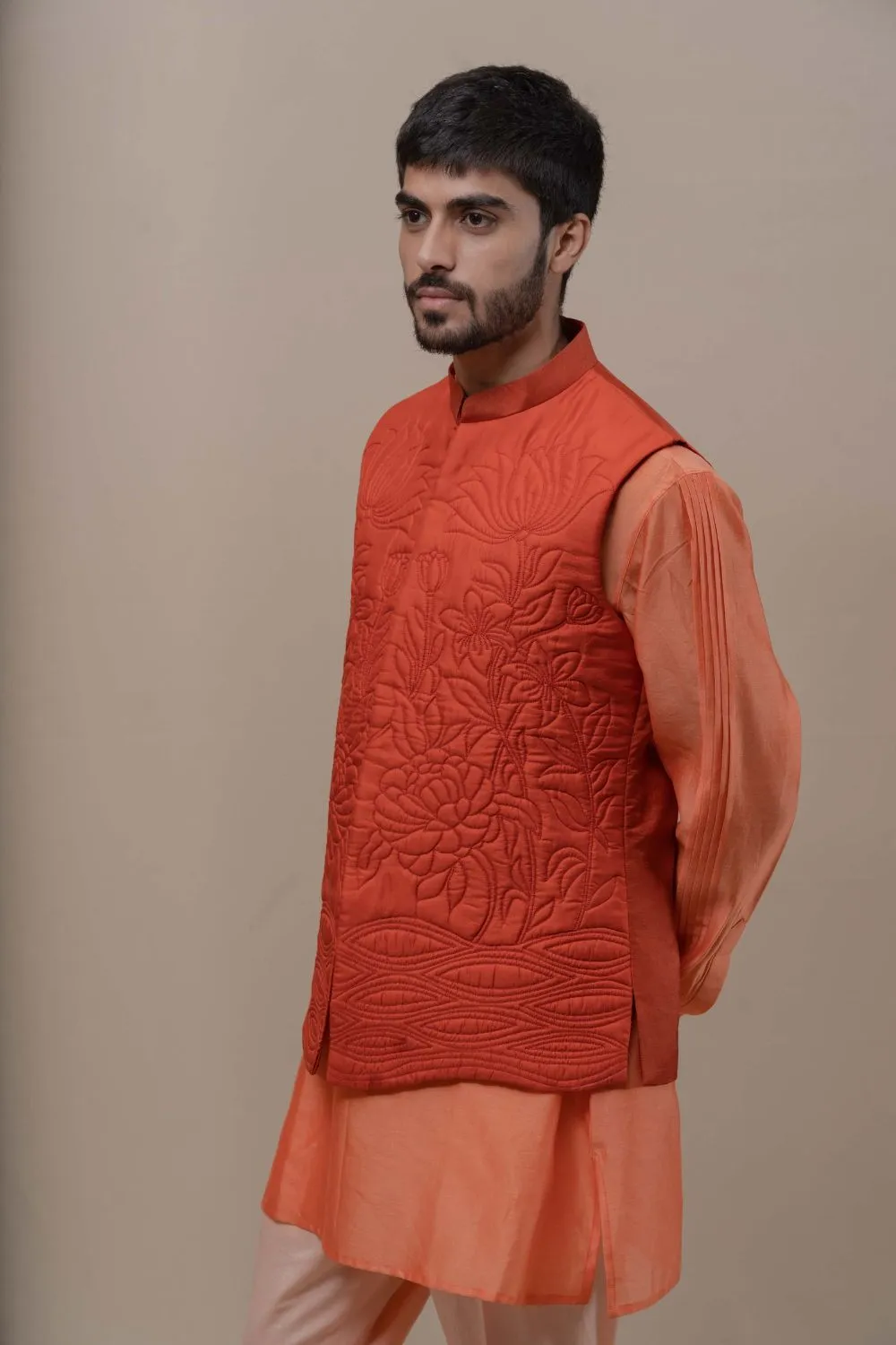 CARROT HANDQUILTED SILK HALF JACKET