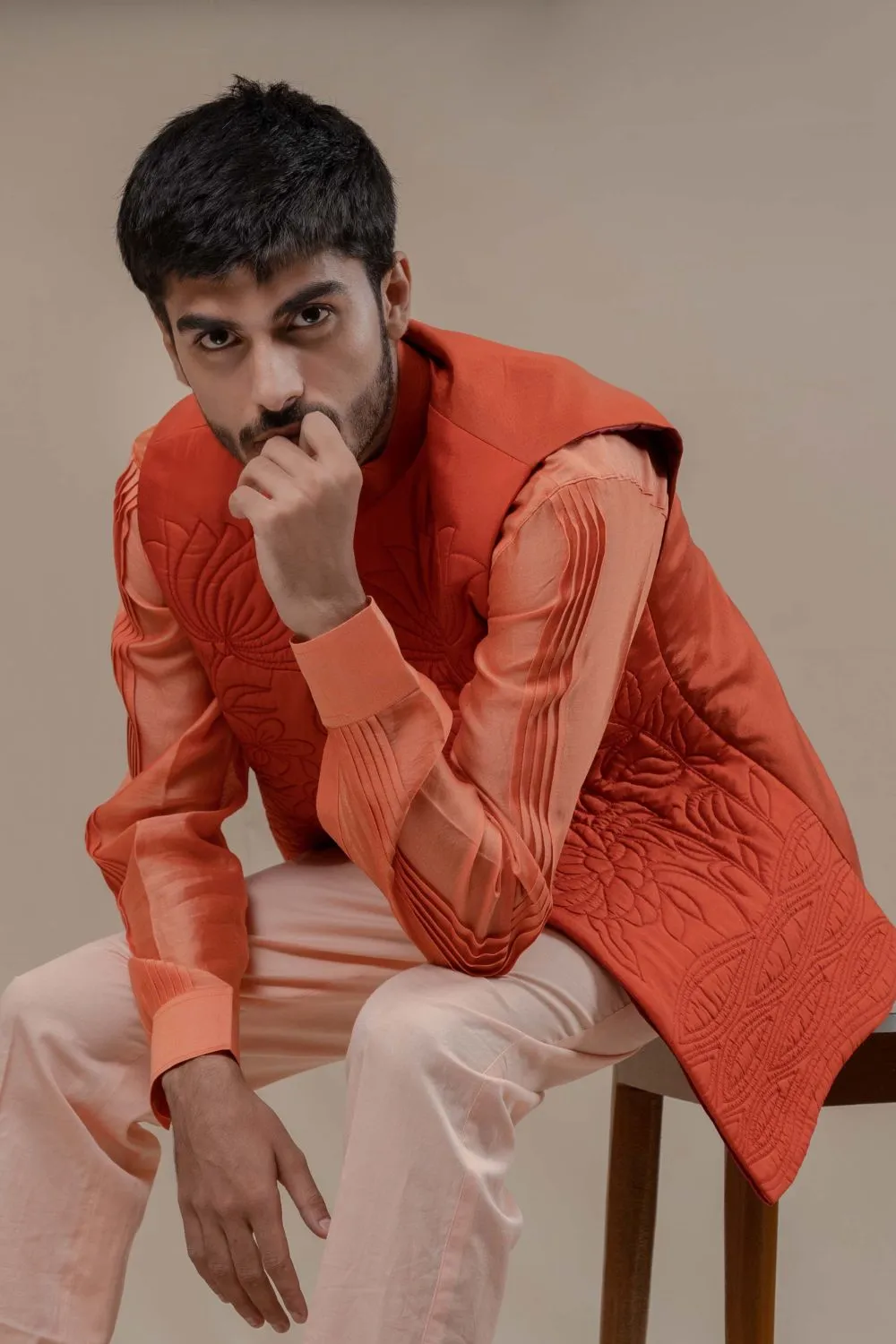 CARROT HANDQUILTED SILK HALF JACKET