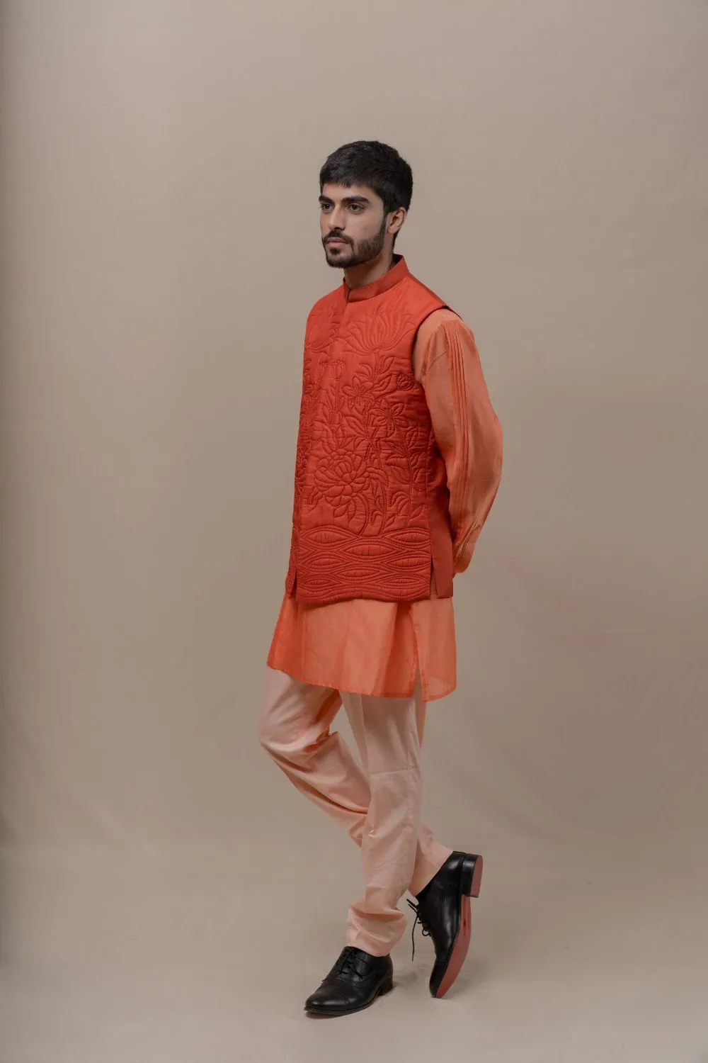 CARROT HANDQUILTED SILK HALF JACKET