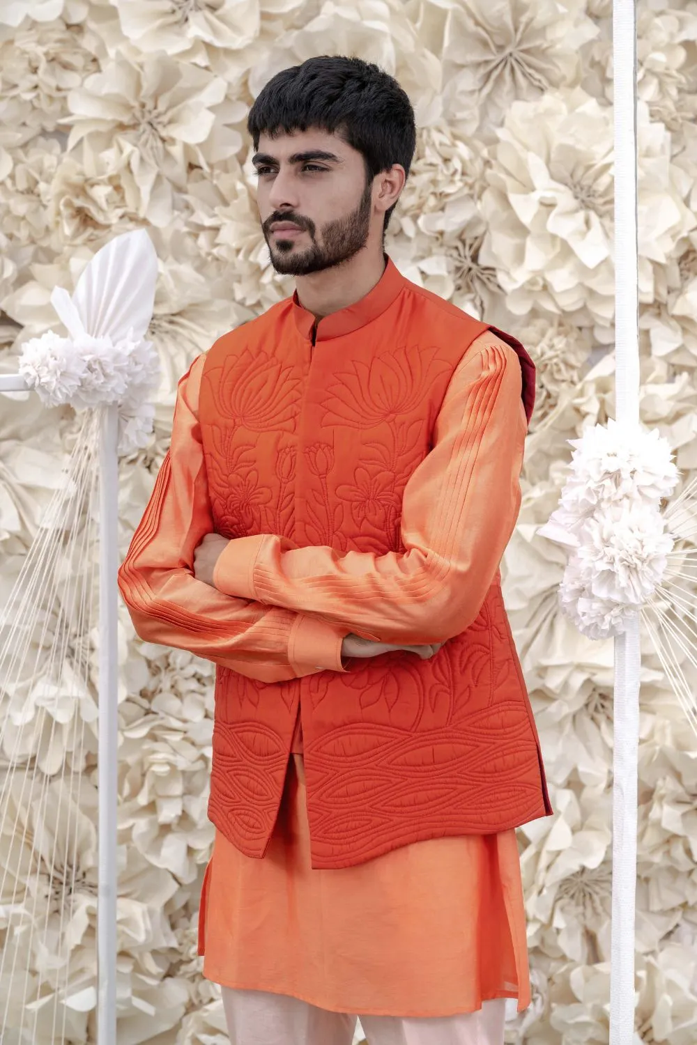 CARROT HANDQUILTED SILK HALF JACKET
