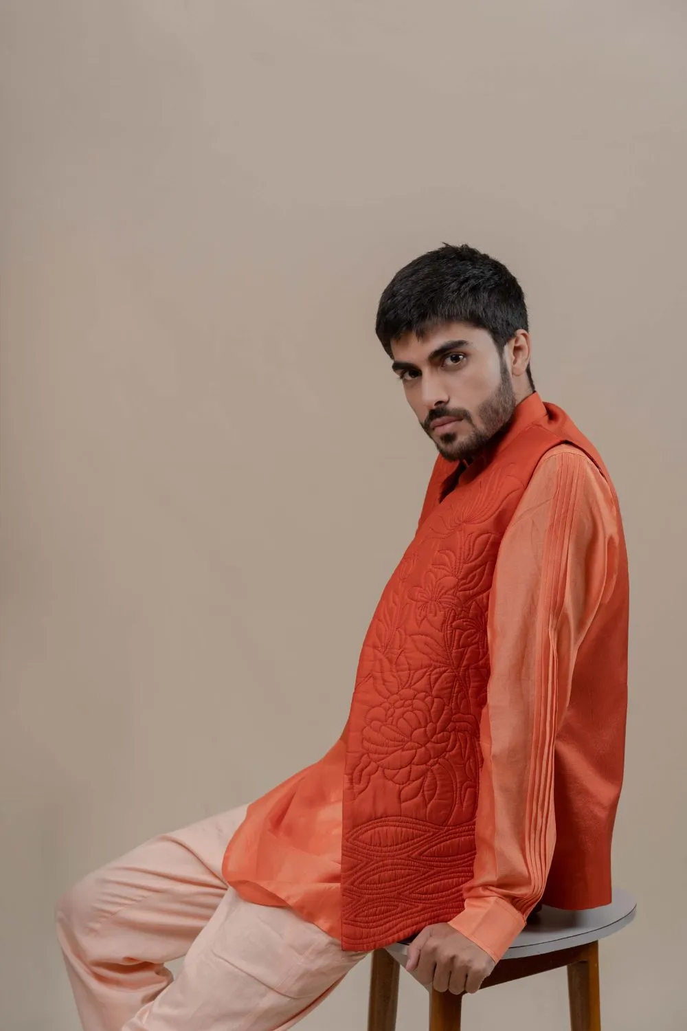 CARROT HANDQUILTED SILK HALF JACKET