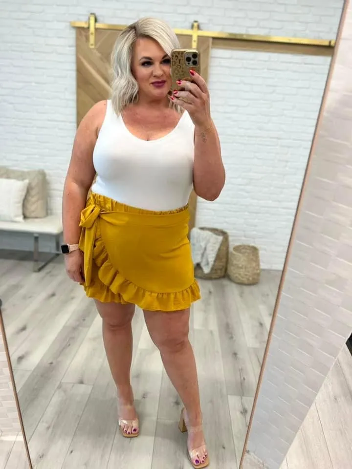 Center Stage Ruffle Hem Skort in Golden Mustard