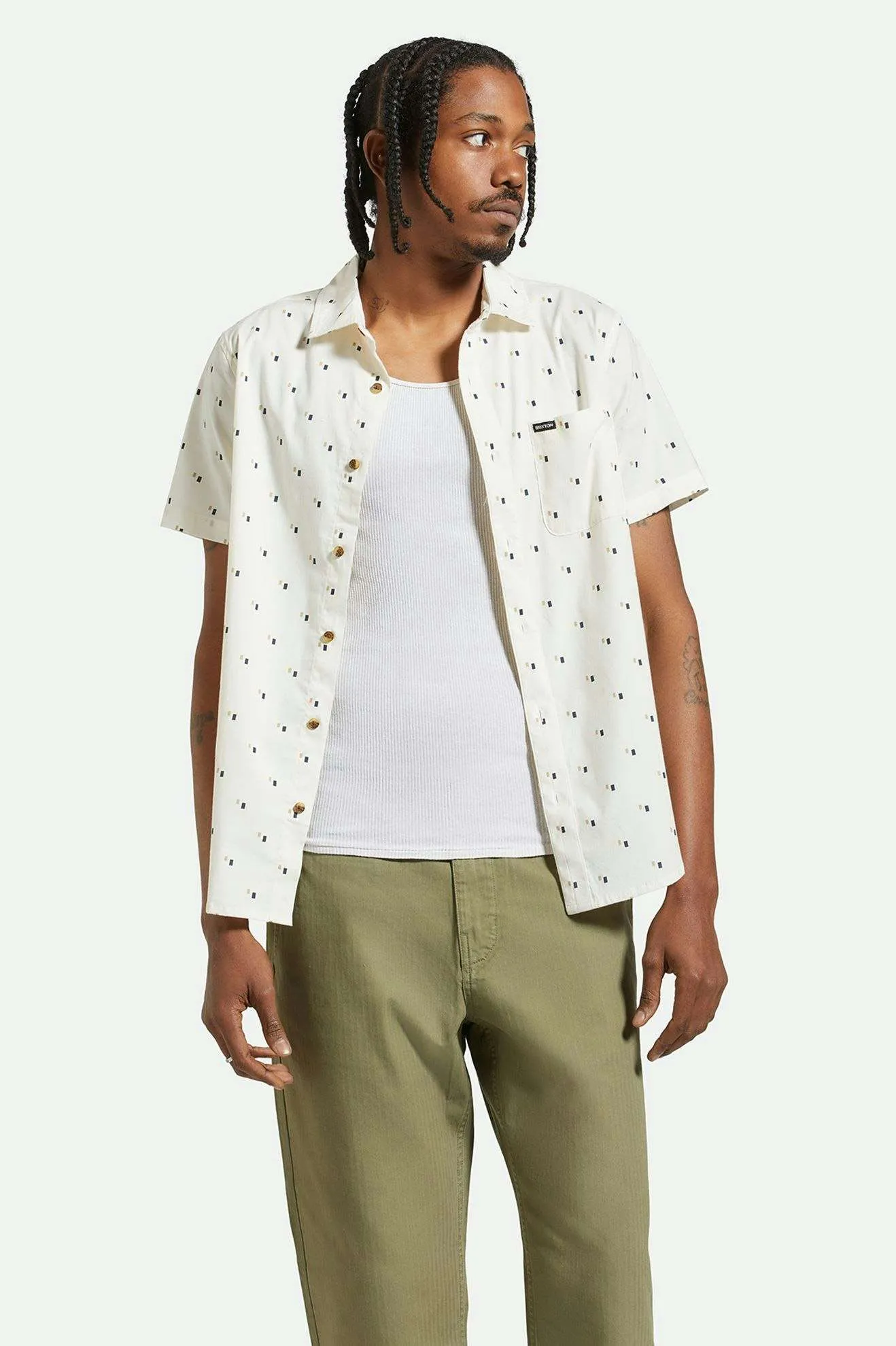 Charter Print SS Woven| Off White/Tipping Square